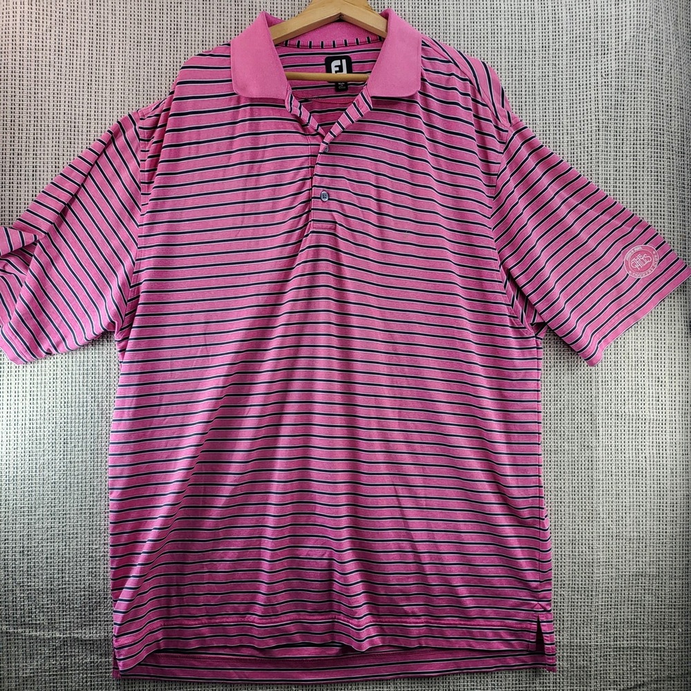 FootJoy Polo Shirt Mens XL‎ Pink Navy Stripe Golf The Hills Country Club